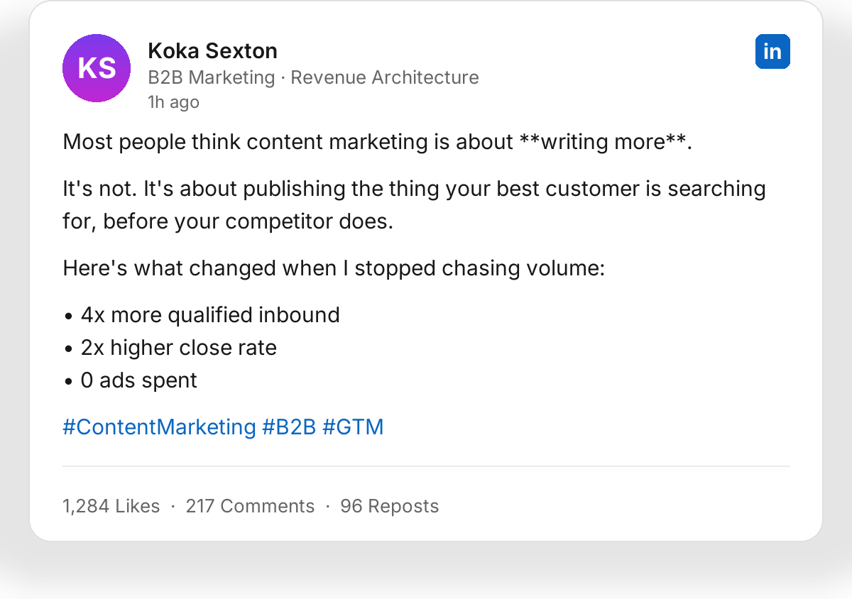Example LinkedIn post mockup